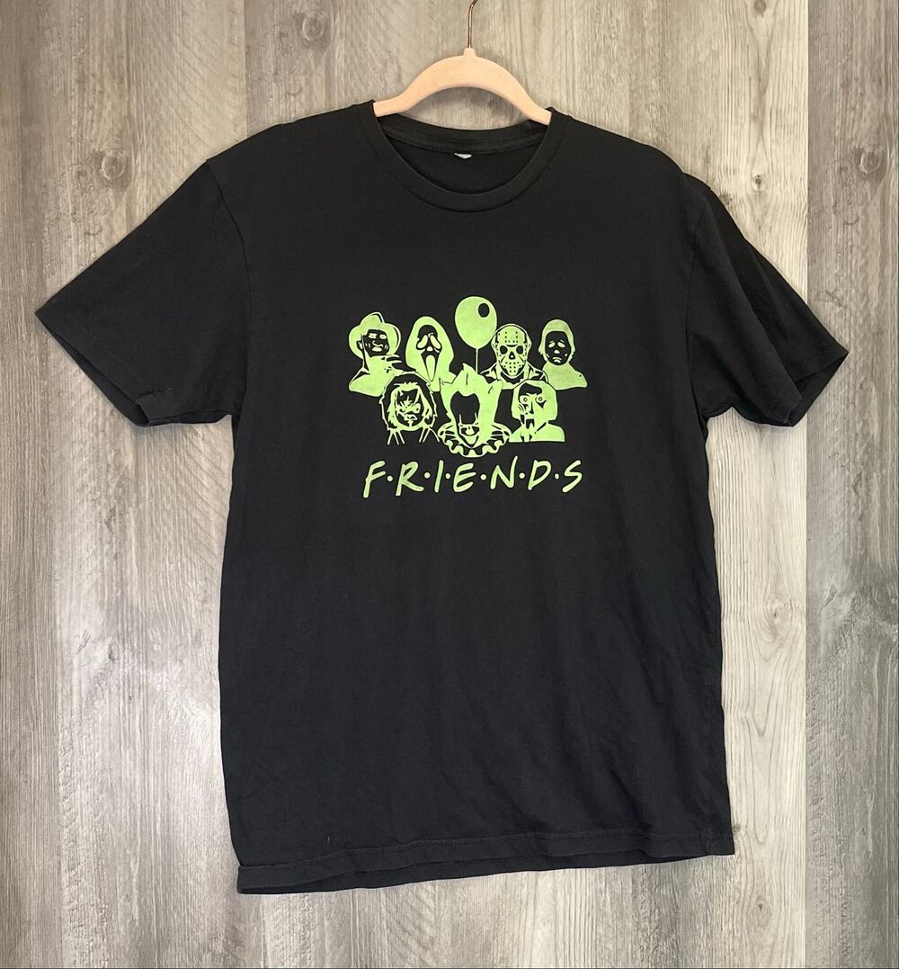 Horror Friends Halloween T Shirt Black Green Slasher Movie Graphic Tee large
